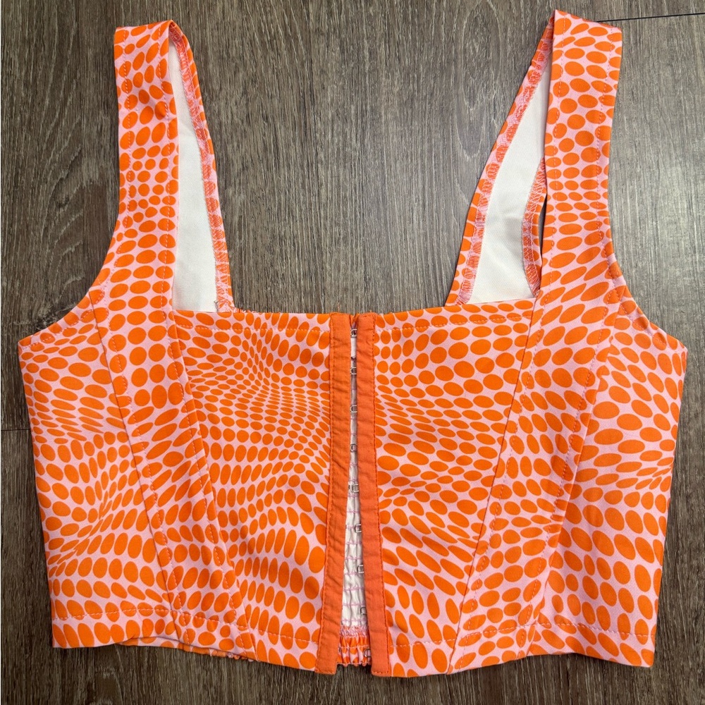 Cotton On Orange Pink Geometric Crop Top Smocked Back Hook Front Size M